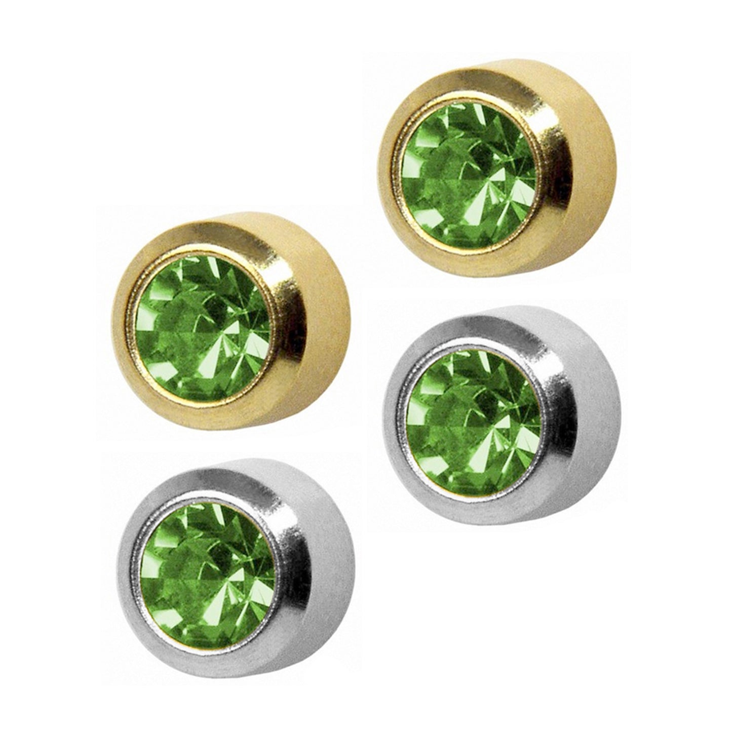 STUDEX Regular Gold Plated Stainless Steel Bezel August - Peridot Earrings