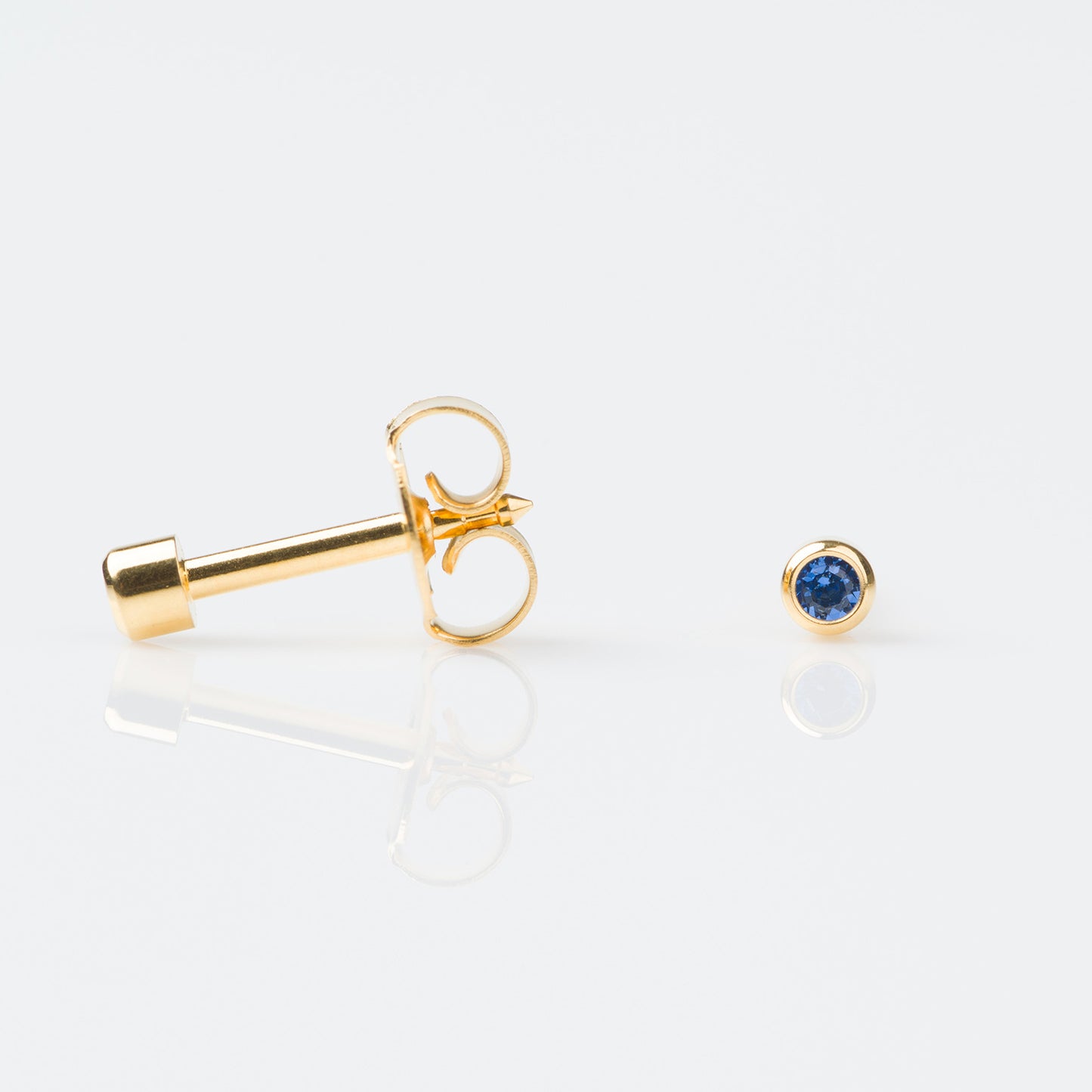 STUDEX Regular Gold Plated Stainless Steel Bezel September - Sapphire Earrings