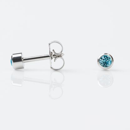 STUDEX Regular Gold Plated Stainless Steel Bezel March - Aquamarine Earrings