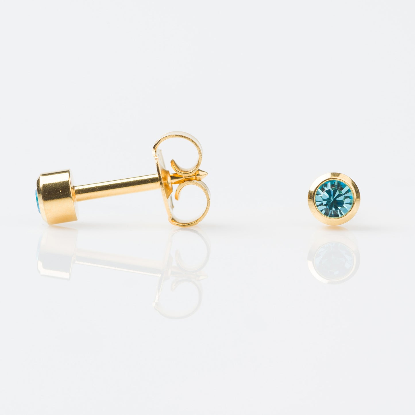 STUDEX Regular Gold Plated Stainless Steel Bezel March - Aquamarine Earrings