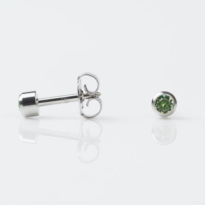 STUDEX Regular Gold Plated Stainless Steel Bezel August - Peridot Earrings