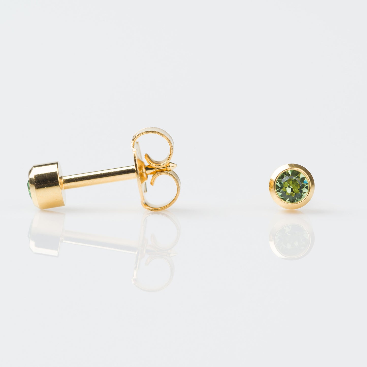 STUDEX Regular Gold Plated Stainless Steel Bezel August - Peridot Earrings