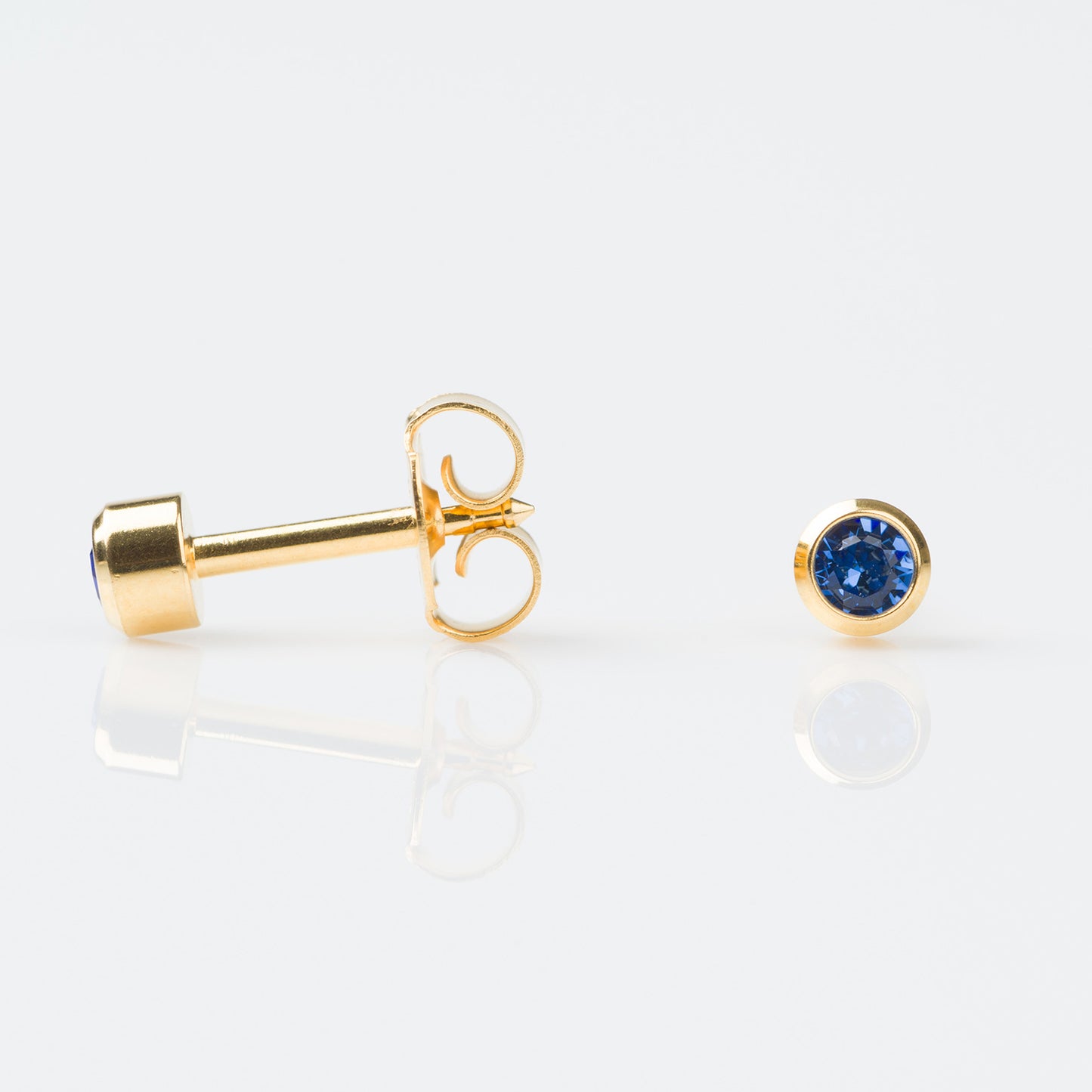 STUDEX Regular Gold Plated Stainless Steel Bezel September - Sapphire Earrings