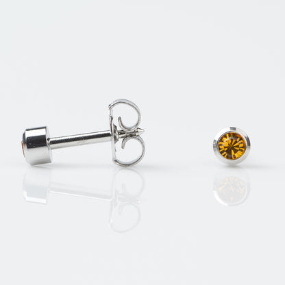 STUDEX Regular Gold Plated Stainless Steel Bezel November - Topaz Earrings