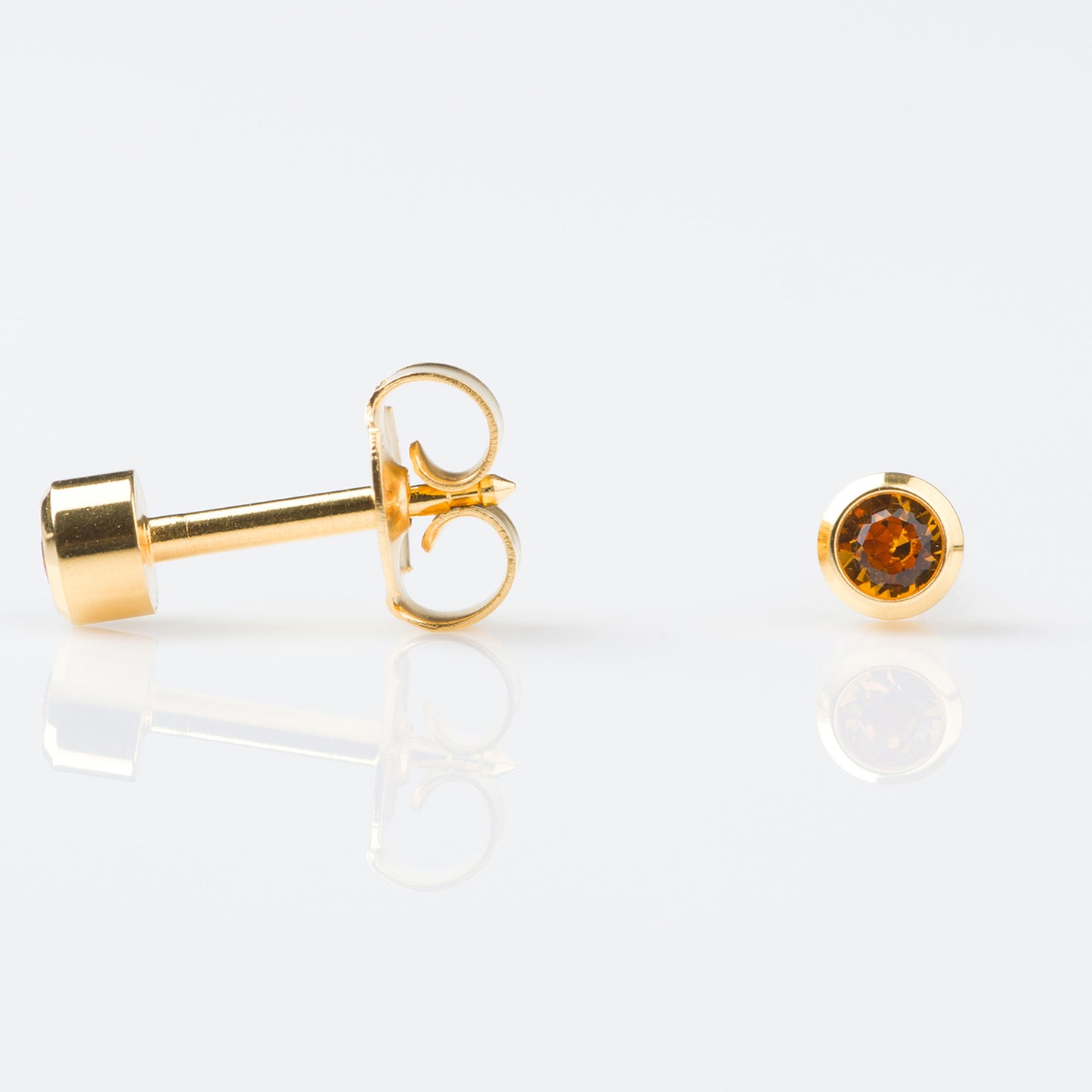 STUDEX Regular Gold Plated Stainless Steel Bezel November - Topaz Earrings