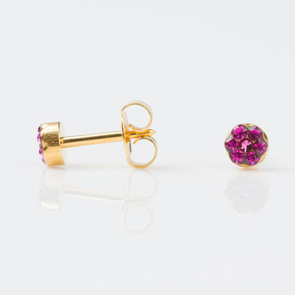 Studex Plus Large 5mm Gold Plated Daisy Fuchsia October Rose Ear Piercing Earrings