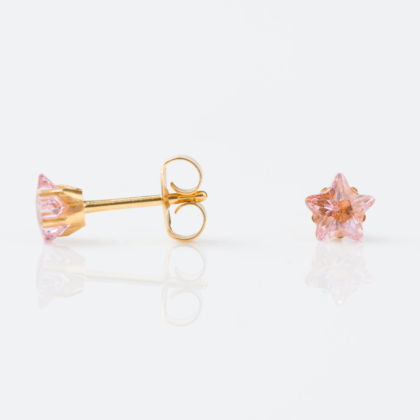 Studex Sensitive Gold Plated Tiff. 5mm Cubic Zirconia Pink Star Cut