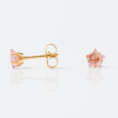 Studex Sensitive Gold Plated Tiff. 5mm Cubic Zirconia Pink Star Cut