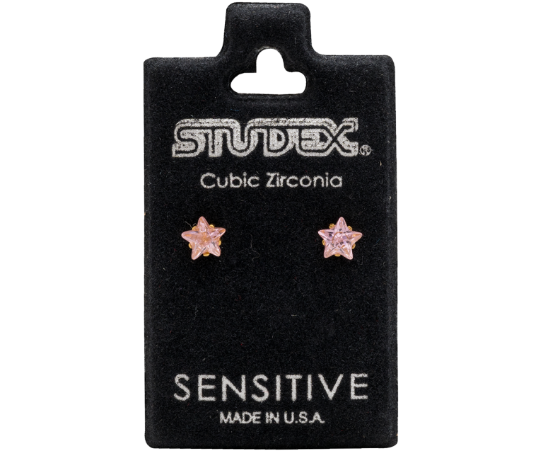 Studex Sensitive Gold Plated Tiff. 5mm Cubic Zirconia Pink Star Cut