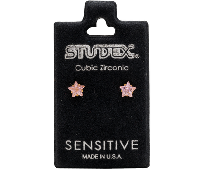 Studex Sensitive Gold Plated Tiff. 5mm Cubic Zirconia Pink Star Cut