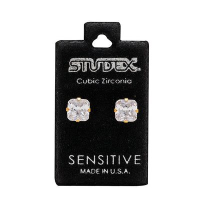 Studex Sensitive Gold Plated 7mm x 7mm Cubic Zirconia Princess Cut