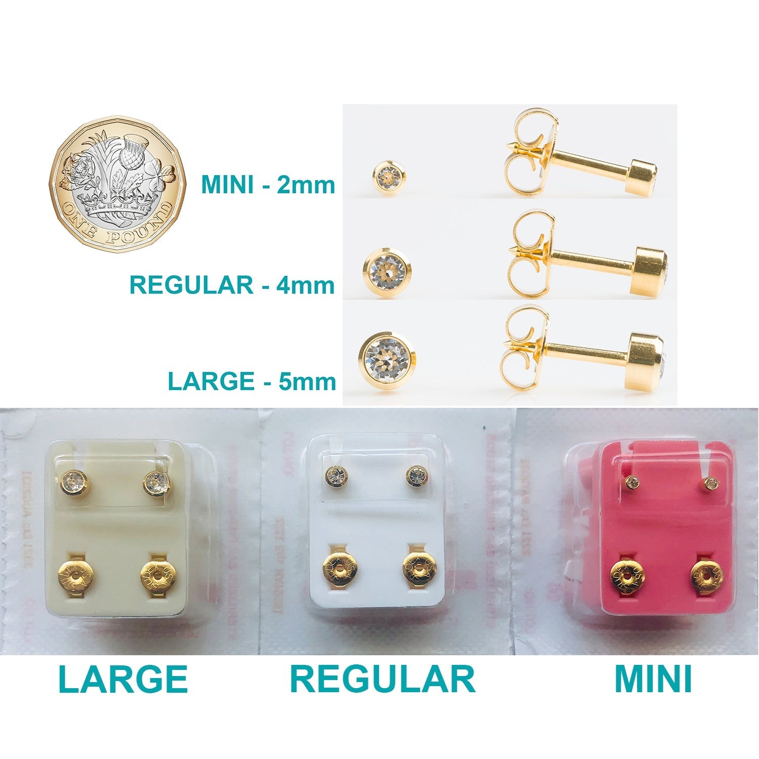 Amazon.com: Ear Piercing Earrings 3 Pairs of 4mm Gold Shapes 16ga Thick  Post Studex Studs Hypoallergenic : Clothing, Shoes & Jewelry