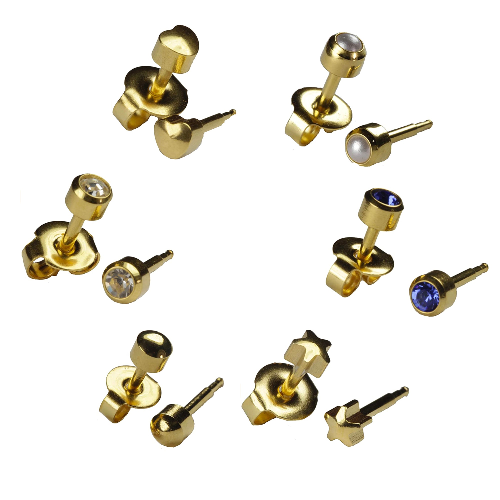 STUDEX Set 6 Pairs Gold Plated 4mm Earrings Ear Piercing Studs ZUUE